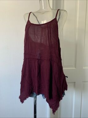 Burgundy Handkerchief Hem Bohemian Camisole Tunic Tank